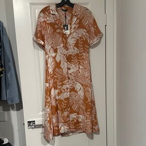 Vero Moda Women's Rust Leaf Print Midi Dress